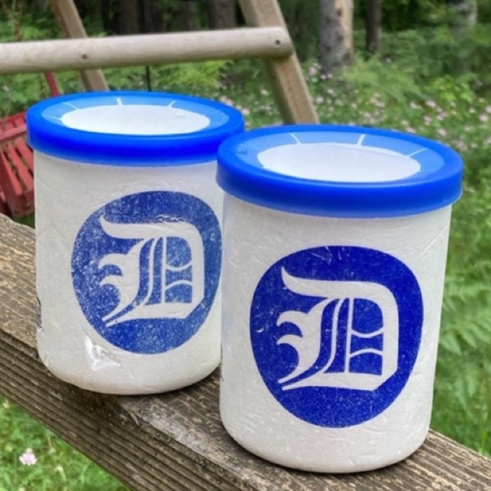 DETROIT TIGERS 2 Coozies Vintage Beverage Koozies Coolers Blue White Styrofoam